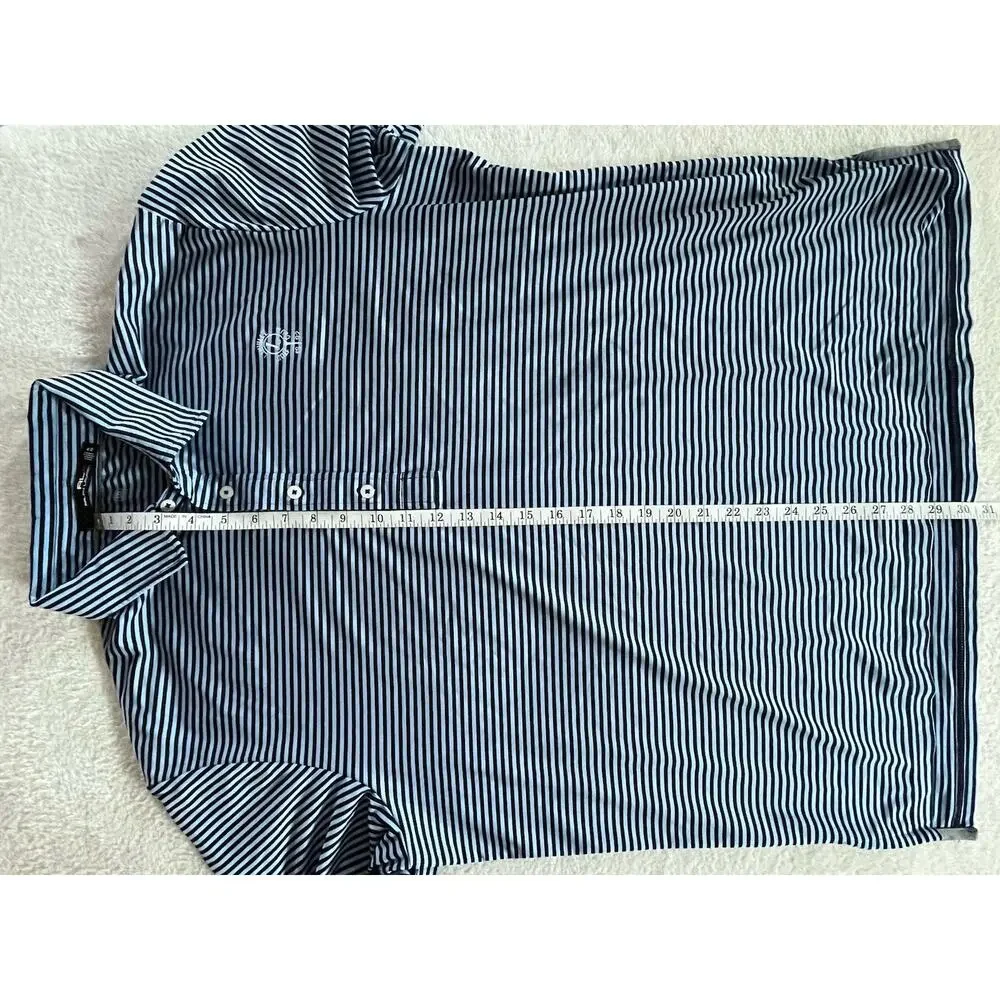 Ralph Lauren RLX Polo Shirt Mens XL Blue Striped Linville Golf Club NC Wicking